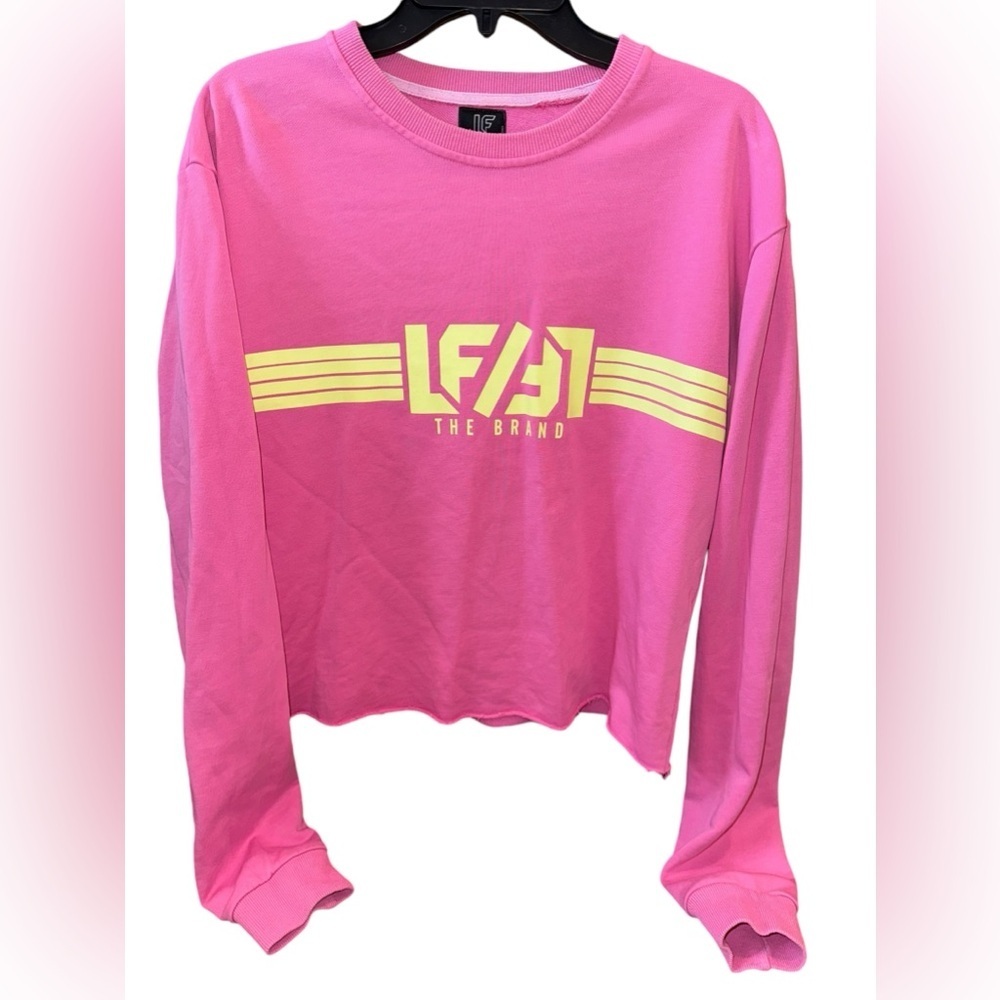 LF the Brand hot pink and neon yellow long sleeve cropped sweatshirt